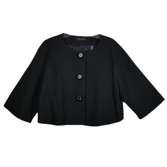 Context Jackets & Blazers - Context Wool Blend Cardigan Jacket Cropped 3/4 Sleeves 3 Button Black Blazer 16